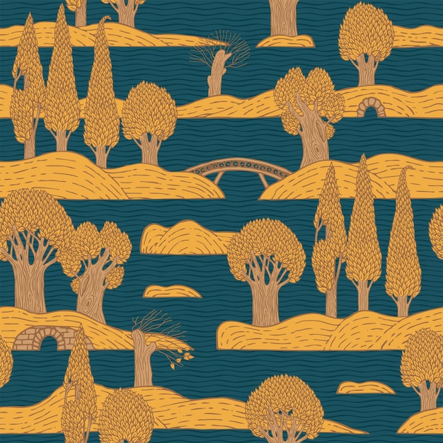 seamless abstract pattern with island and trees