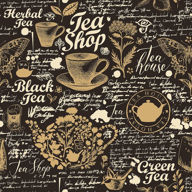 seamless abstract pattern with tea shop