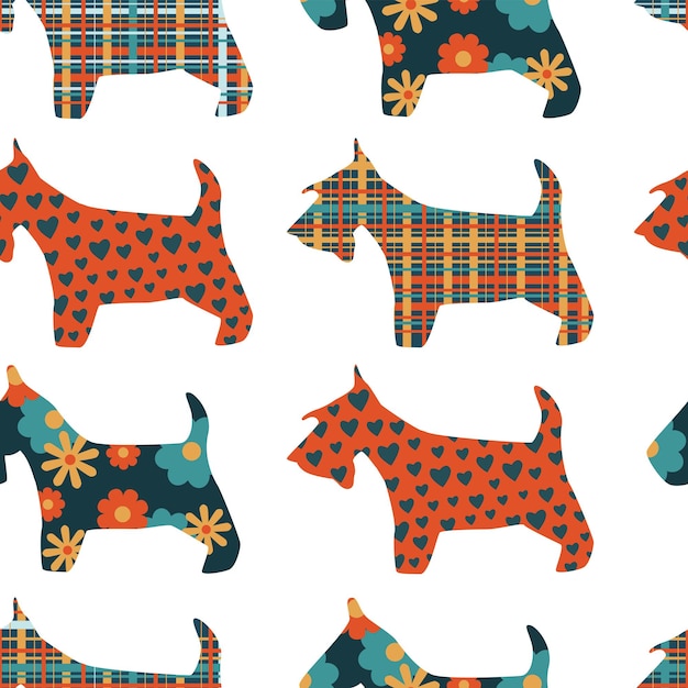 Seamless abstract pattern with terriers on white background