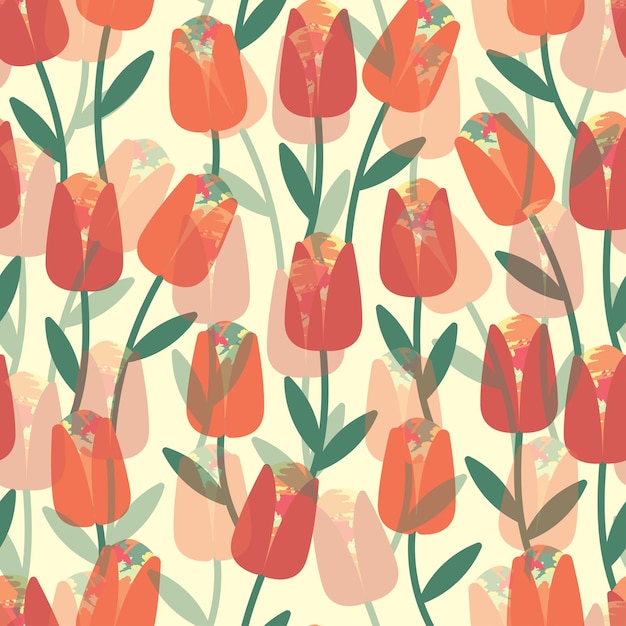 Seamless abstract red tulip flowers pattern background greeting card or fabric