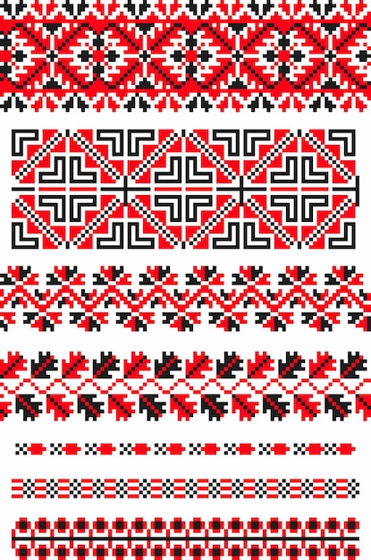 Seamless abstract template strip for your design in folk style red and black