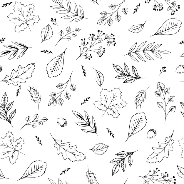 Seamless autumn objects hand drawn collection isolated on white background