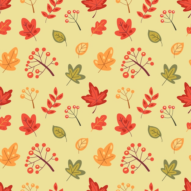 Seamless autumn pattern with fall leaves and berries