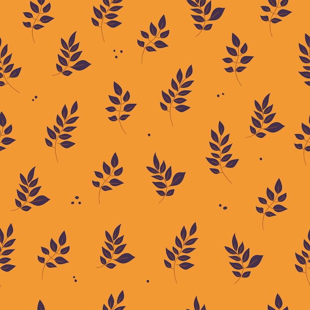 Seamless autumn pattern with leaves simple style limited Pallete Vector pattern on yellow background perfect for fabric invitations posters printing