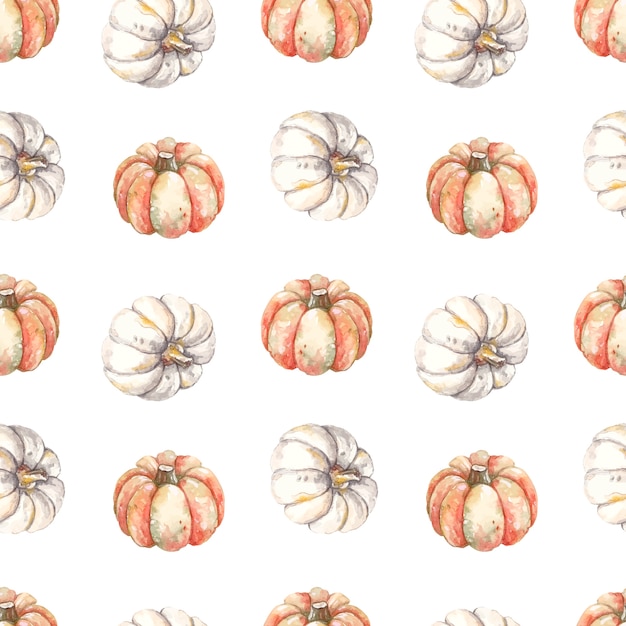 Seamless autumn pattern with watercolor pumpkins