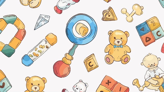 Seamless Baby Toys Pattern with Rattles