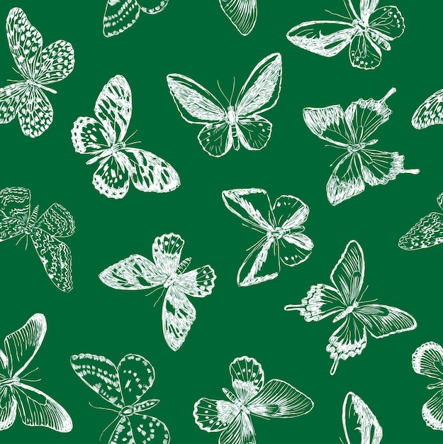 Seamless background of butterflies sketches