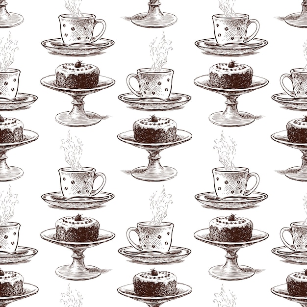 Seamless background of a coffee cup and a cake