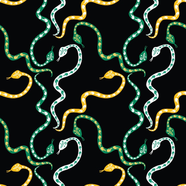 Seamless background of creeping greenyellow and white snakes