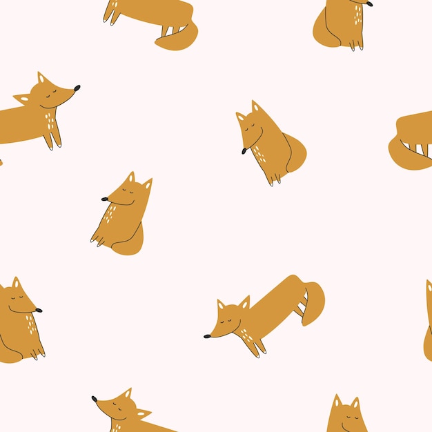 Seamless background. Cute foxes on light background vector illustration