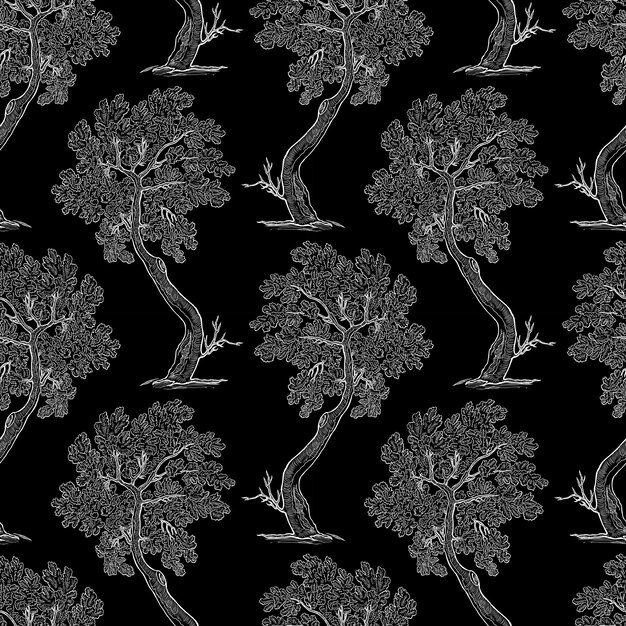 Vector seamless background of decorative oak tree sketches