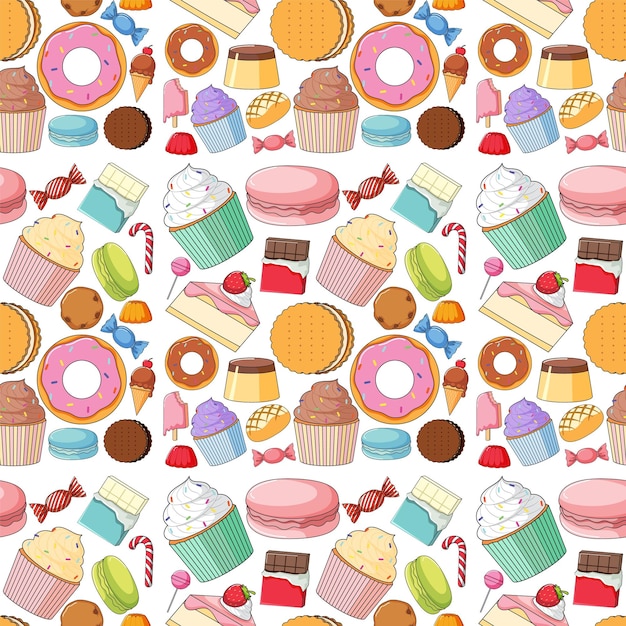 Seamless background design with different desserts