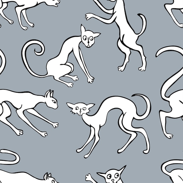 Seamless background of the different white cats