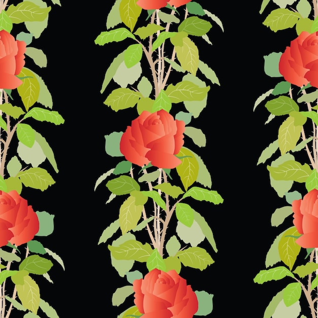 Seamless background of drawn bushes red roses