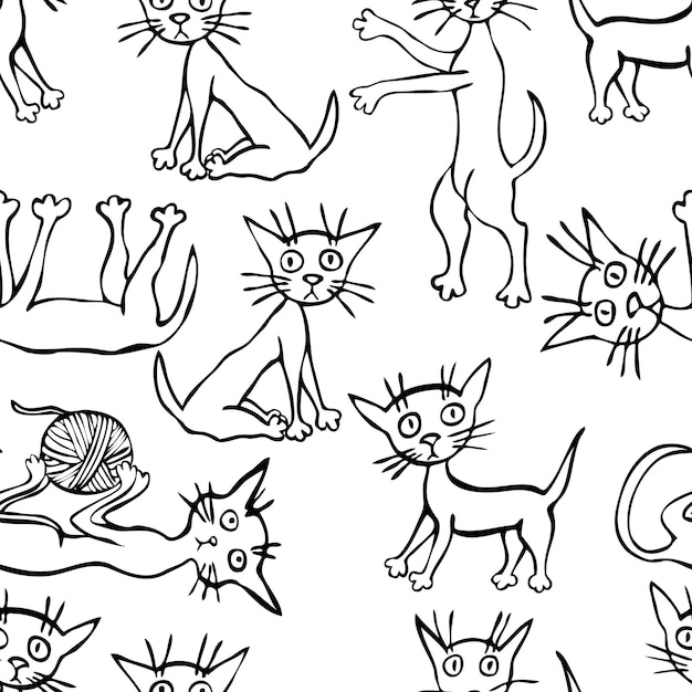 Seamless background of the drawn kittens