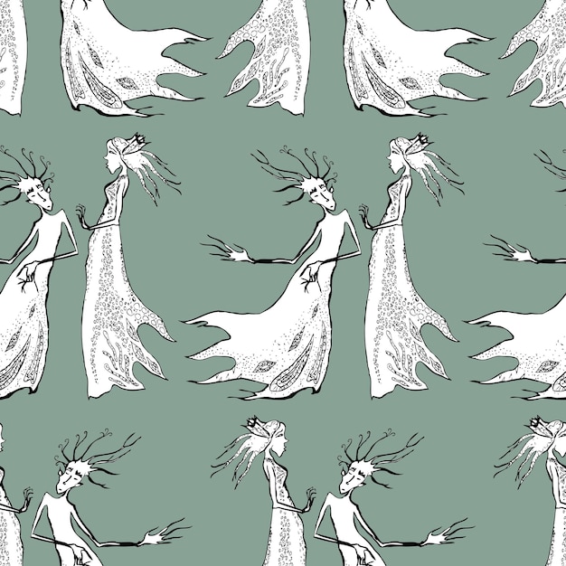 Seamless background of the fairytale creatures