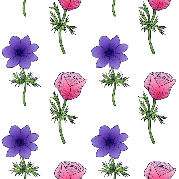 Seamless background of flower anemones