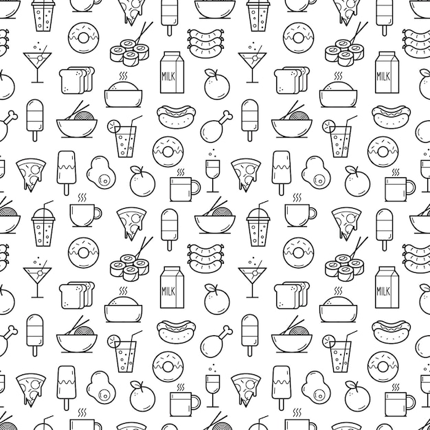 Seamless background of Food and Drink icons. Vector illustration