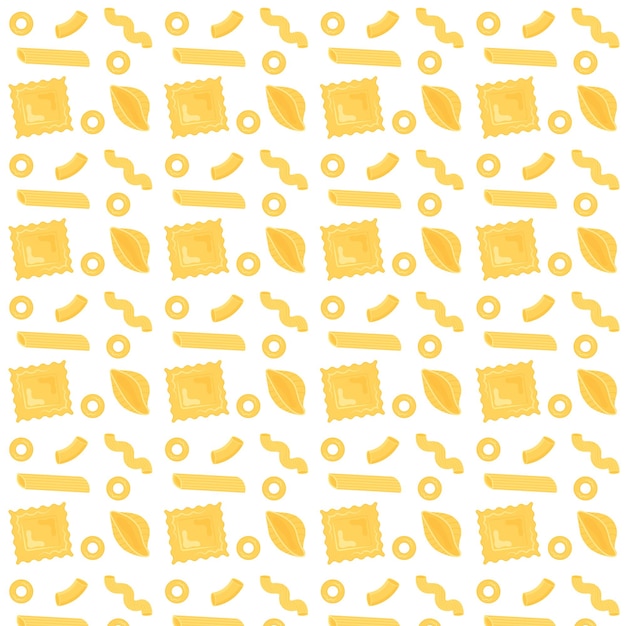 Seamless background from different types of pasta Package design Vector illustration