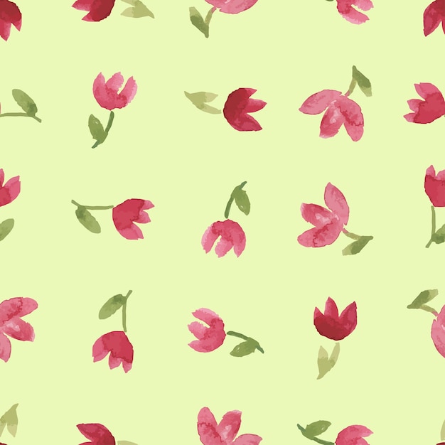 Seamless background from watercolor drawings of abstract red tulips flowers