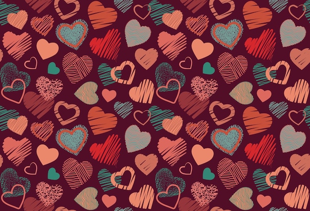 Seamless background of hand drawn stylized hearts