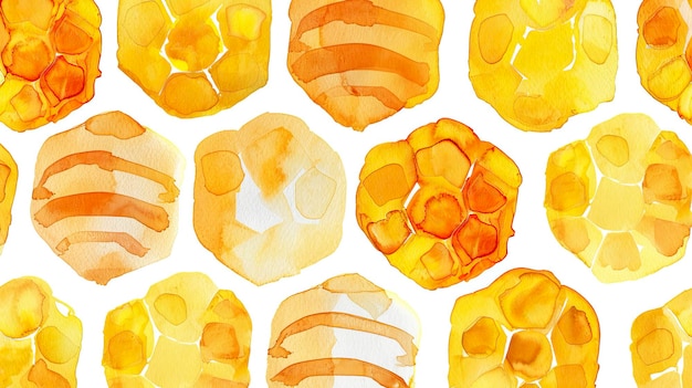 Vector seamless background honeycomb border yellow honeycomb watercolor hand drawing isolated on white back