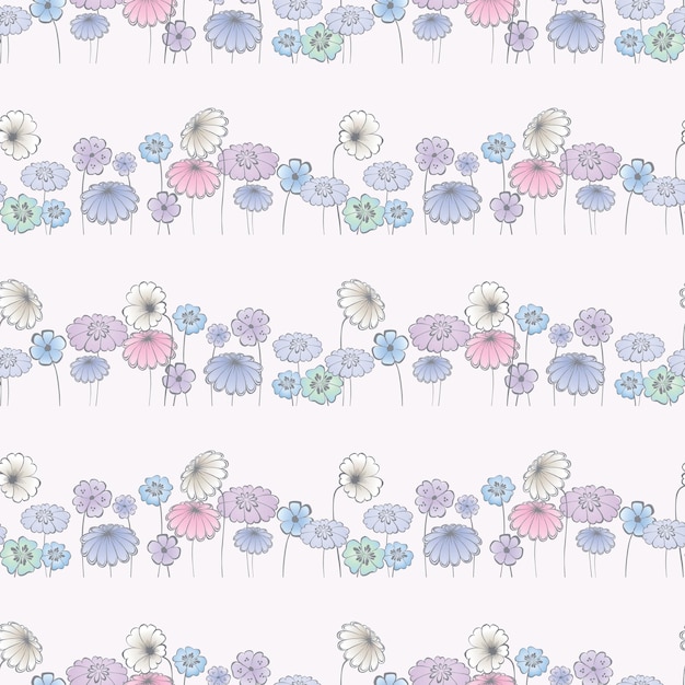 Seamless background of meadow drawn flowers