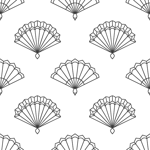 Vector seamless background of paper fans background from a hand fan silhouettes of japanese paper fans