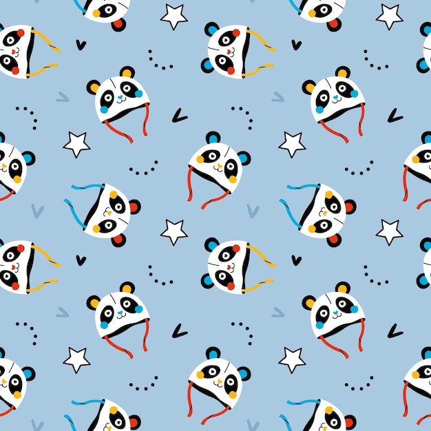 seamless background patterns in Scandinavian style,winter funny pandas hats for fabric design, wrapp