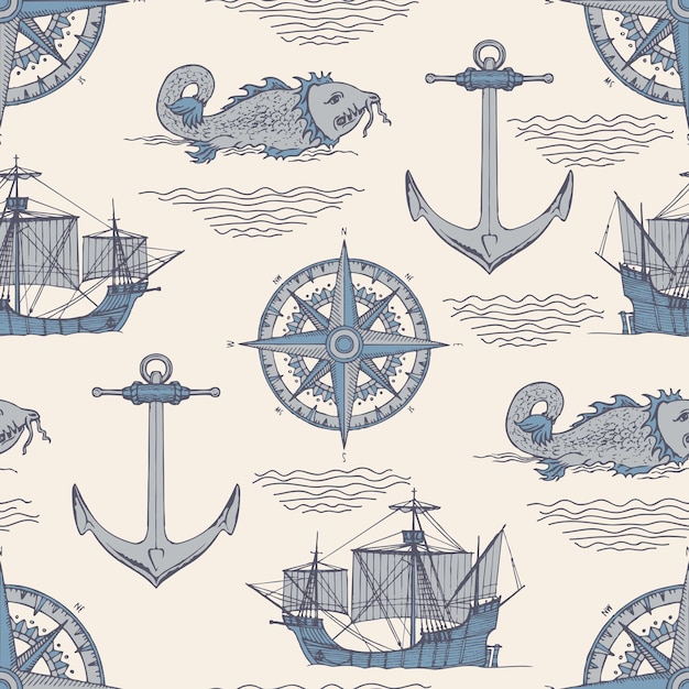 seamless background on sea travel theme