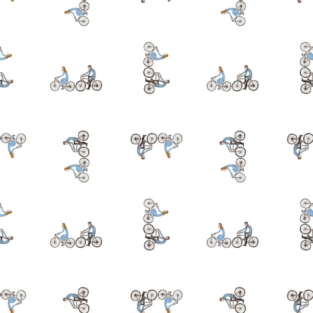 Seamless background of sketches couples young people biking