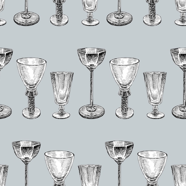 Seamless background of the various wine glasses