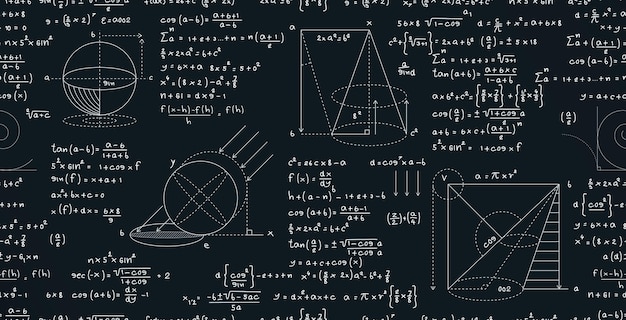 Vector seamless background vector education with mathematical formula equations on a blackboard