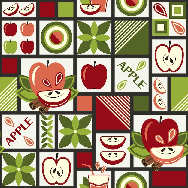 Seamless background with apples geometric shapes