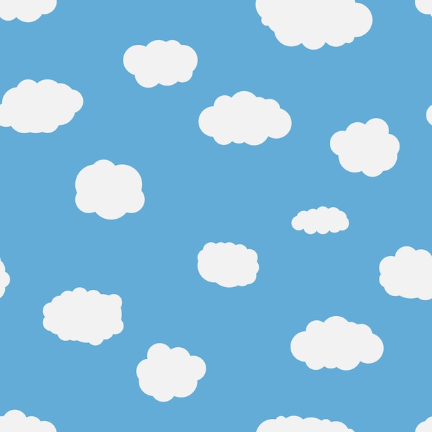 Seamless background with blue sky and white cartoon clouds Vector illustrationxA