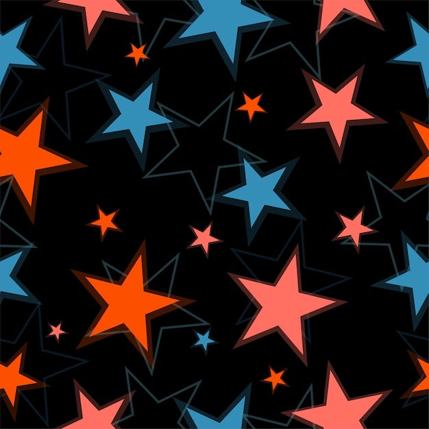 Seamless background with bright neon stars