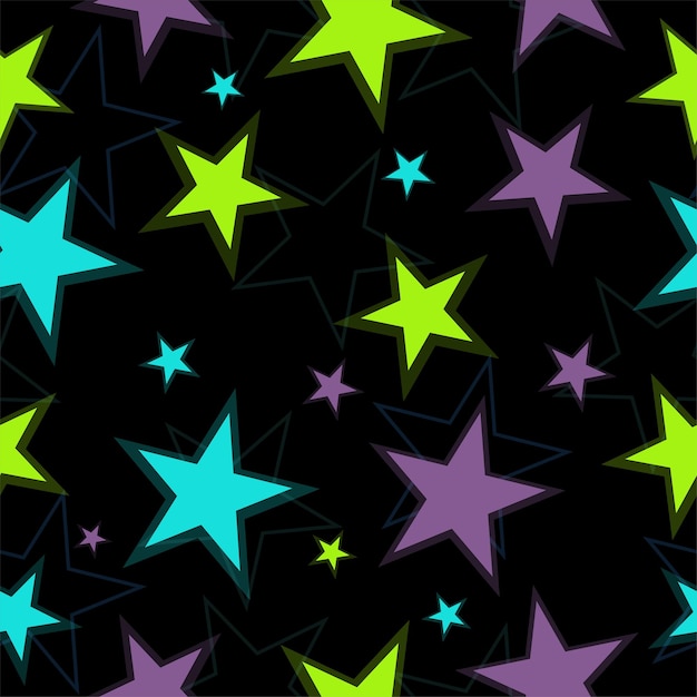 Seamless background with bright neon stars