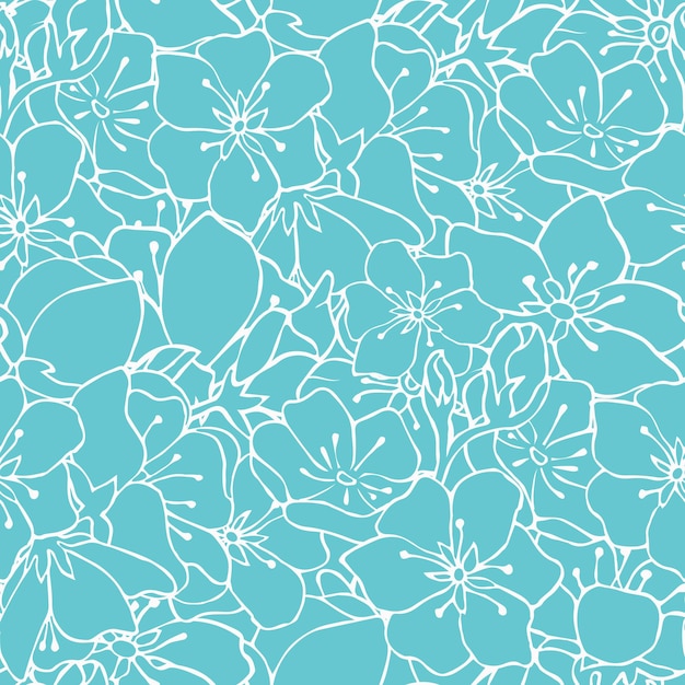 Seamless background with colors. Vector illustration. Stock vector. Floral print. Light blue background. White outline