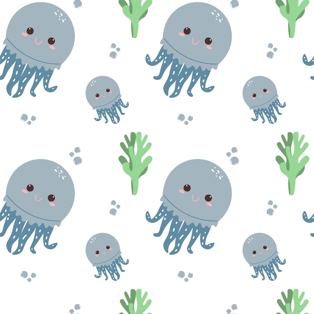 Seamless background with cute jellyfish underwater world fabric sample wrapping paper vector