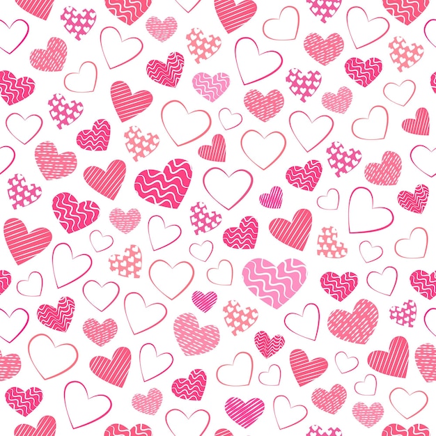 Seamless background with different stylized hearts Background for Valentine's Day