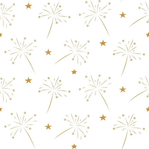 Seamless background with fireworks and stars on white Festive wrapping paper