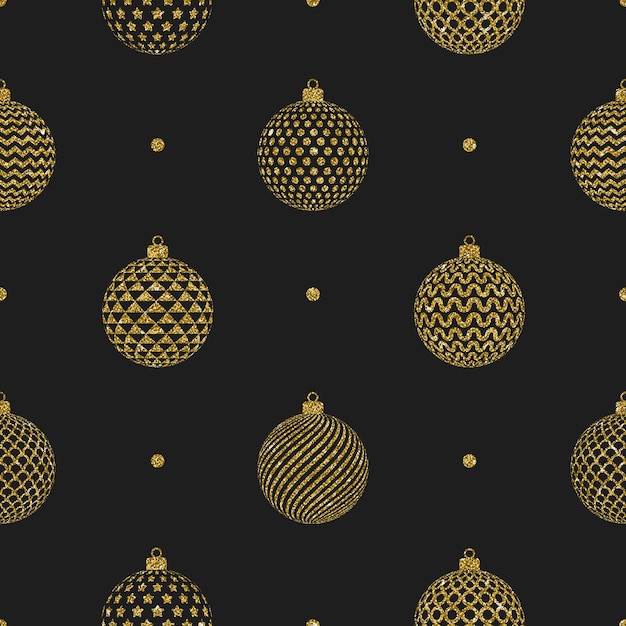 Seamless background with glitter gold patterned christmas baubles