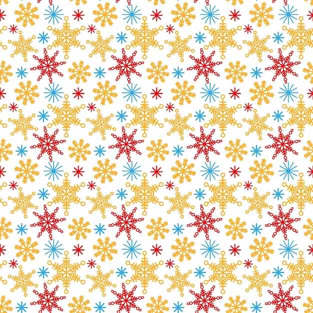 Seamless background with large multi-colored snowflakes on white. Christmas or New Year background.