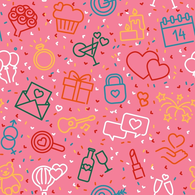 Seamless background with linear Valentine s day symbols