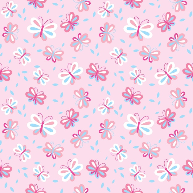 Seamless background with pink butterfly pattern