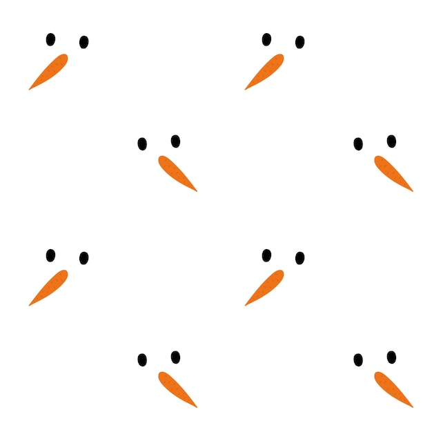 Seamless background with snowmen faces Carrot and round eyes on white Christmas or New Year pattern