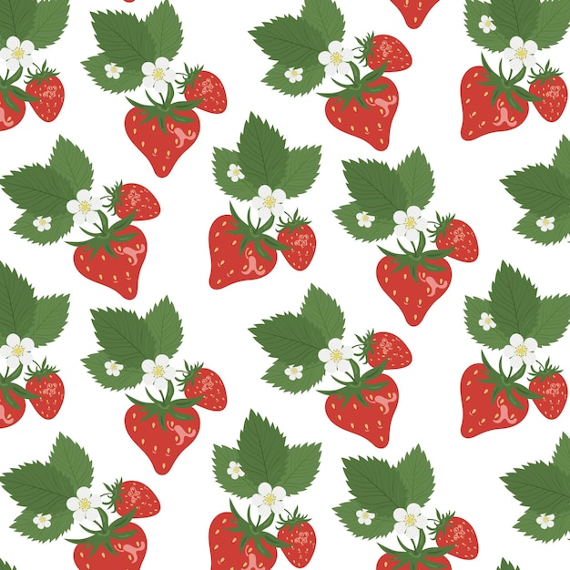 Seamless background with strawberries and flowers