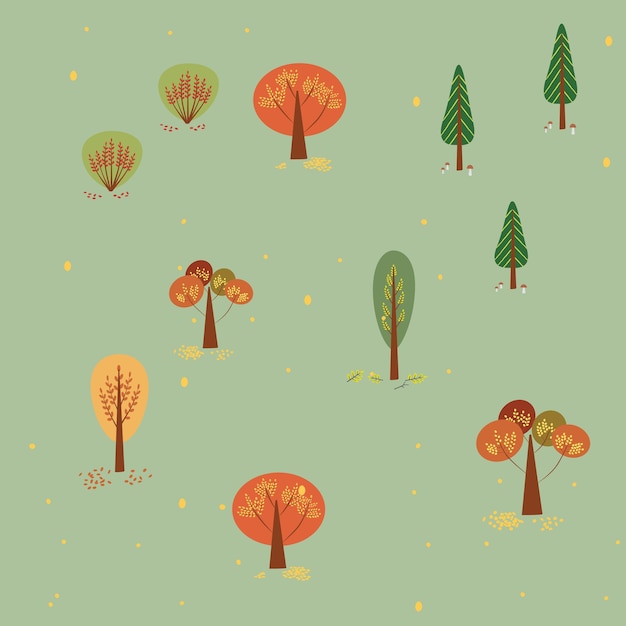 Seamless background with stylized autumn trees of different types