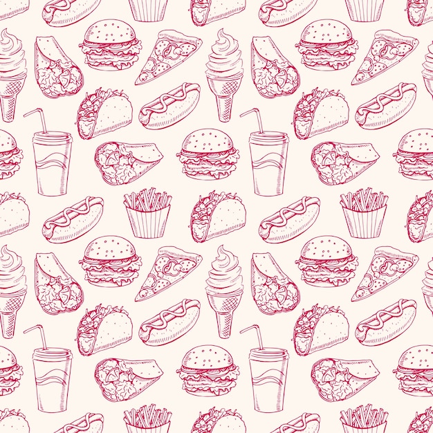 Seamless background with various fast food