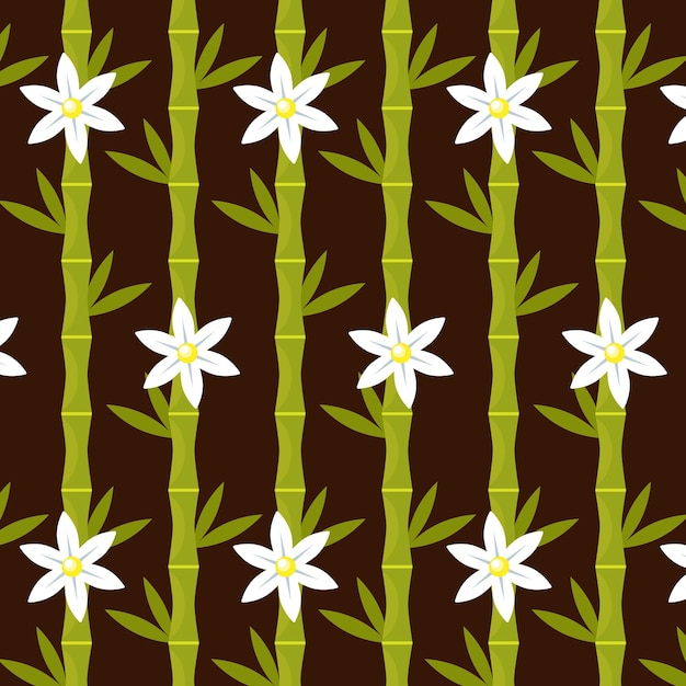 Seamless bamboo pattern with white flowers for backdrop textile wrapping paper